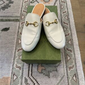 Gucci Women's Cream Leather Mules with Gold Detail